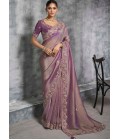Purple Tissue Zari Embroidered Festive Wear Saree