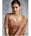 Brown Tissue Zari Embroidered Festive Wear Saree