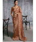 Brown Tissue Zari Embroidered Festive Wear Saree
