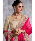 Red Satin Lace Embroidered Festive Wear Saree