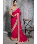Red Satin Lace Embroidered Festive Wear Saree