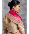 Red Satin Lace Embroidered Festive Wear Saree