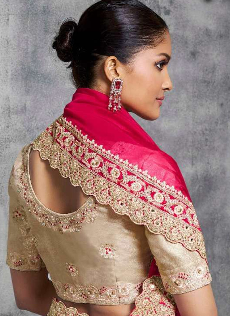 Red Satin Lace Embroidered Festive Wear Saree