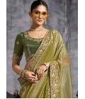Green Tissue Zari Embroidered Festive Wear Saree