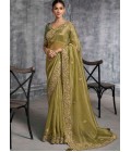 Green Tissue Zari Embroidered Festive Wear Saree