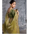 Green Tissue Zari Embroidered Festive Wear Saree