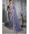 Lavender Tissue Zari Embroidered Festive Wear Saree