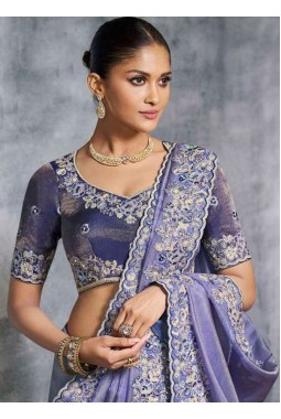 Lavender Tissue Zari Embroidered Festive Wear Saree