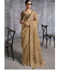 Beige Tissue Zari Embroidered Festive Wear Saree