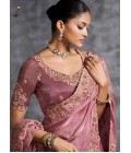 Pink Tissue Zari Embroidered Festive Wear Saree
