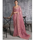 Pink Tissue Zari Embroidered Festive Wear Saree