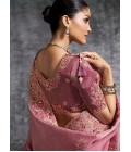 Pink Tissue Zari Embroidered Festive Wear Saree