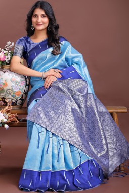 Sky Blue Silk Designer Saree