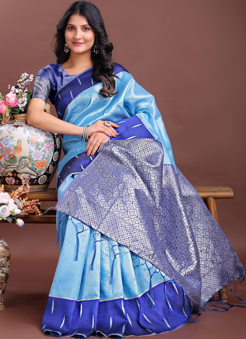 Sky Blue Silk Designer Saree Sky Blue Silk Designer Saree