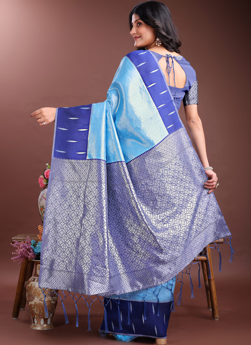 Sky Blue Silk Designer Saree Sky Blue Silk Designer Saree