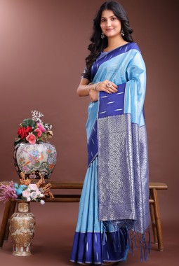 Sky Blue Silk Designer Saree