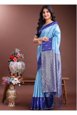 Sky Blue Silk Designer Saree