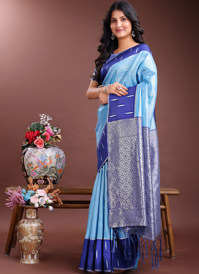 Sky Blue Silk Designer Saree Sky Blue Silk Designer Saree