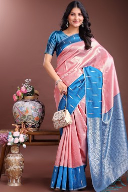 Peach Silk Designer Saree