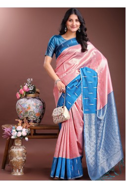 Peach Silk Designer Saree