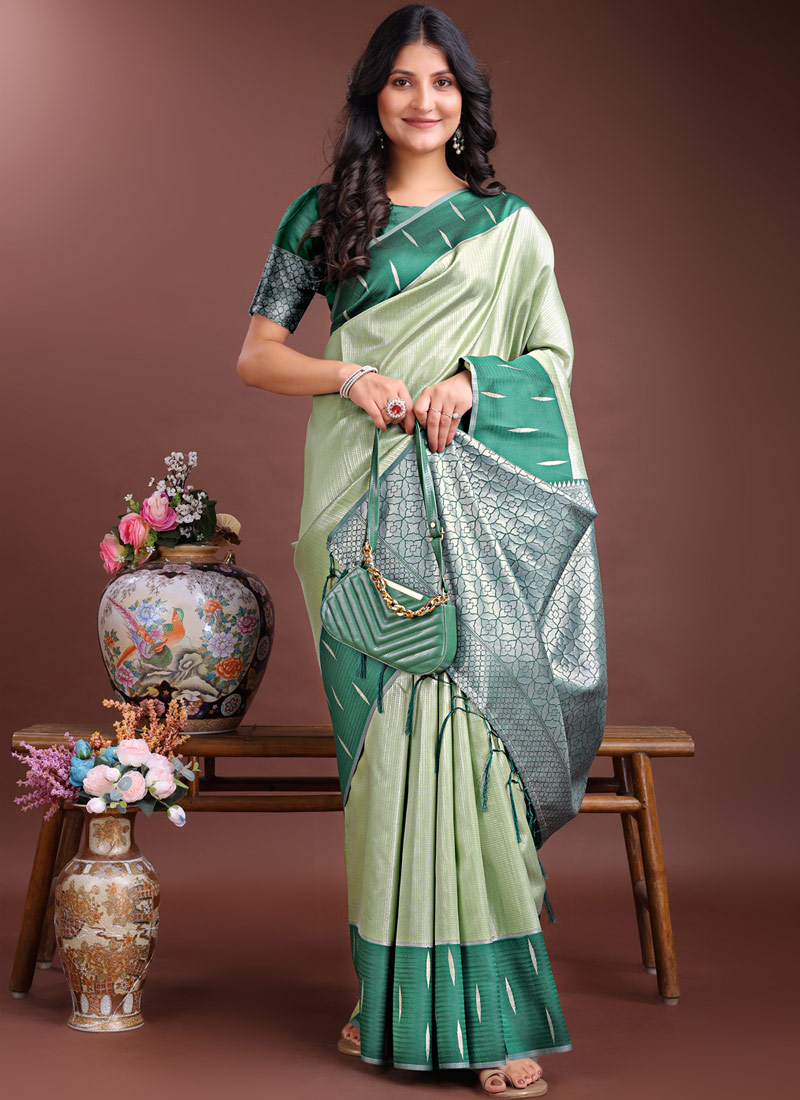 Light Green Silk Designer Saree Light Green Silk Designer Saree