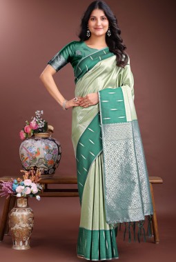 Light Green Silk Designer Saree