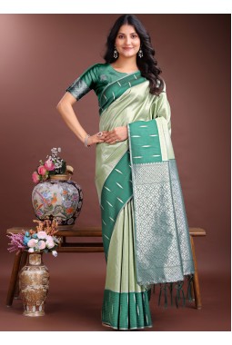 Light Green Silk Designer Saree