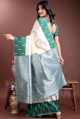 Cream Silk Designer Saree