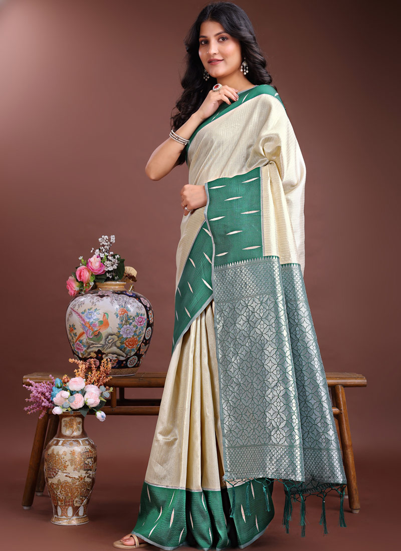 Cream Silk Designer Saree Cream Silk Designer Saree