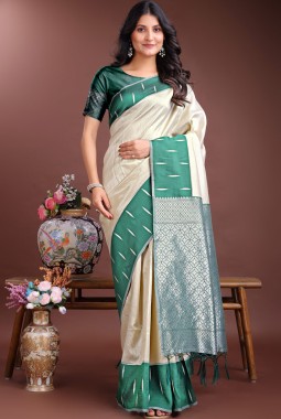 Cream Silk Designer Saree