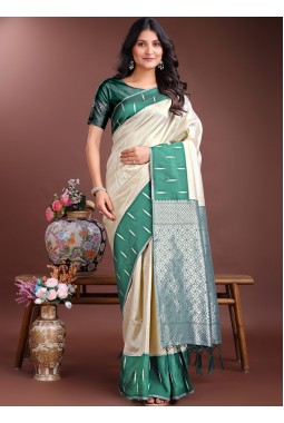 Cream Silk Designer Saree