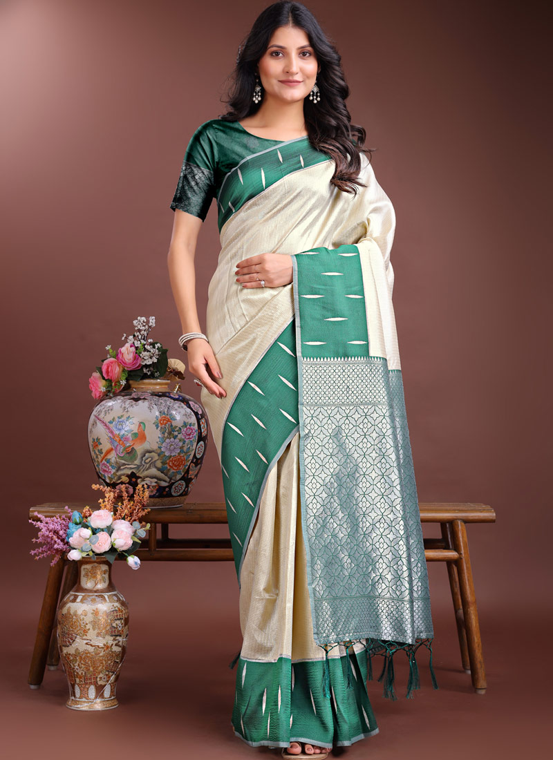 Cream Silk Designer Saree Cream Silk Designer Saree