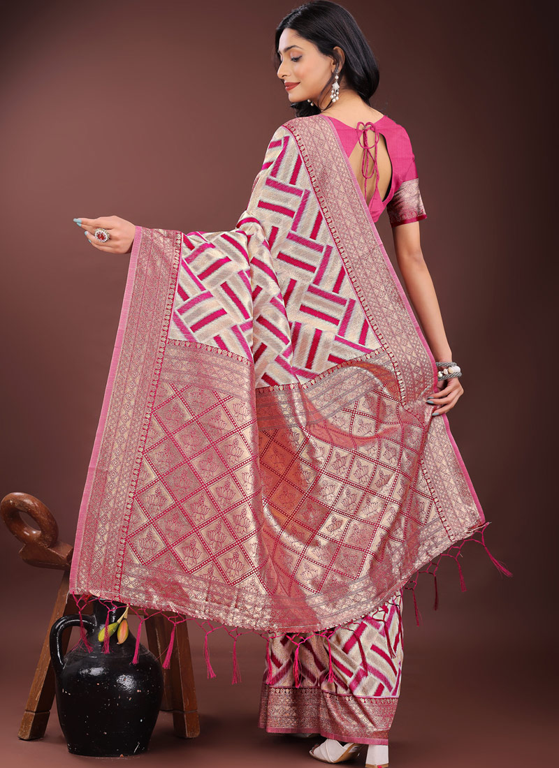 Magenta Linen Cotton Designer Wear Saree Magenta Linen Cotton Designer Wear Saree