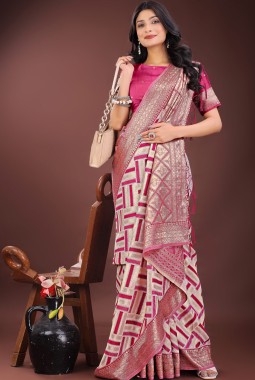 Magenta Linen Cotton Designer Wear Saree