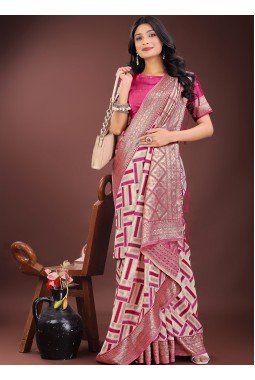 Magenta Linen Cotton Designer Wear Saree