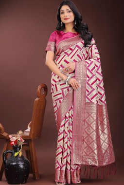 Magenta Linen Cotton Designer Wear Saree