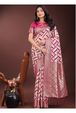 Magenta Linen Cotton Designer Wear Saree