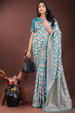 Sea Green Linen Cotton Designer Wear Saree