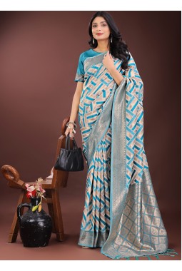Sea Green Linen Cotton Designer Wear Saree