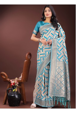 Sea Green Linen Cotton Designer Wear Saree