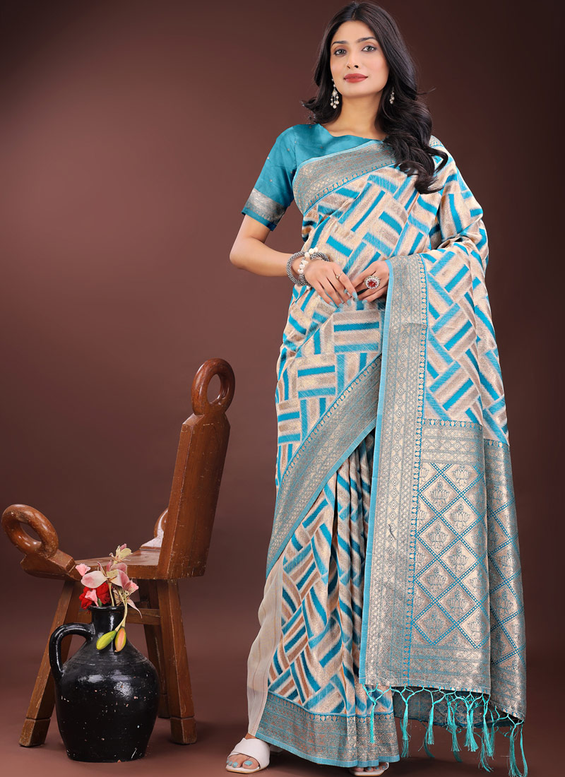 Sea Green Linen Cotton Designer Wear Saree Sea Green Linen Cotton Designer Wear Saree