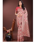 Red Linen Cotton Designer Wear Saree Red Linen Cotton Designer Wear Saree