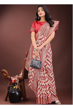 Red Linen Cotton Designer Wear Saree