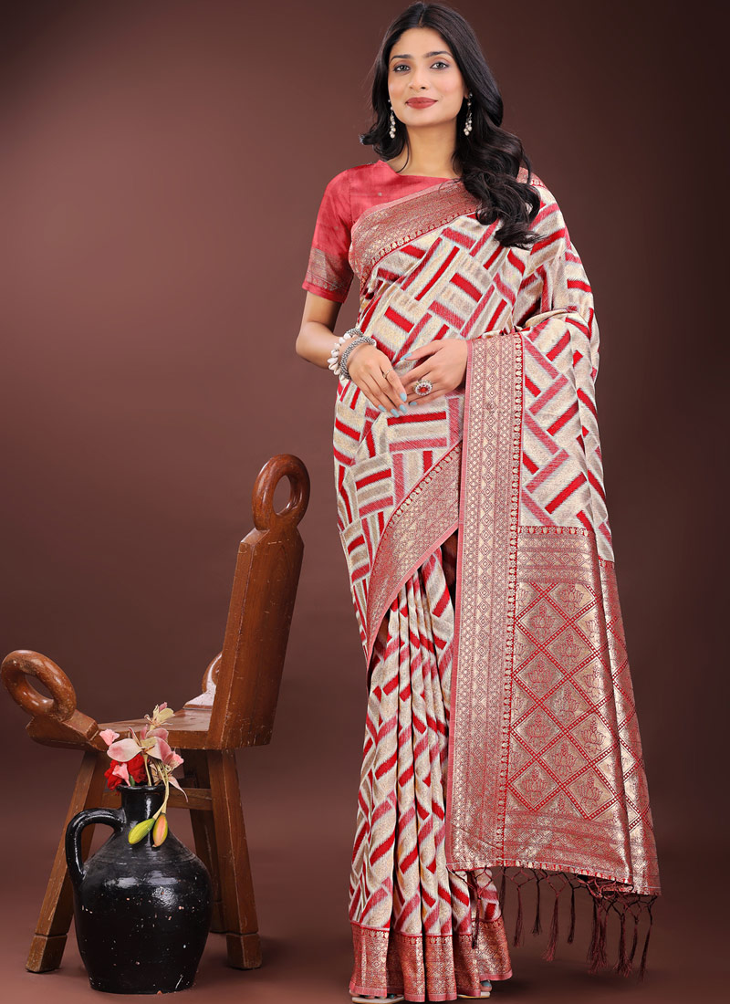 Red Linen Cotton Designer Wear Saree Red Linen Cotton Designer Wear Saree
