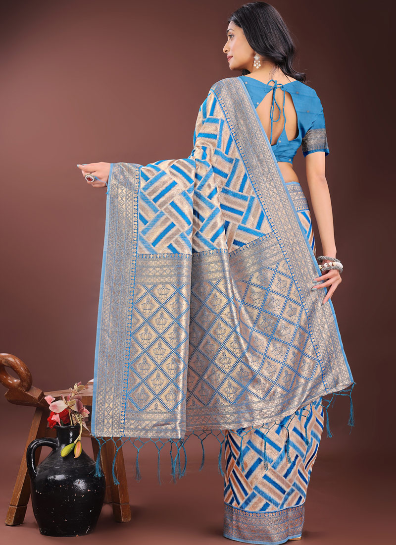 Sky Blue Linen Cotton Designer Wear Saree Sky Blue Linen Cotton Designer Wear Saree