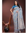 Sky Blue Linen Cotton Designer Wear Saree Sky Blue Linen Cotton Designer Wear Saree