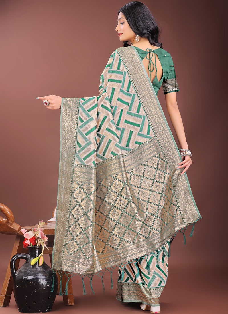 Green Linen Cotton Designer Wear Saree Green Linen Cotton Designer Wear Saree