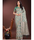 Green Linen Cotton Designer Wear Saree Green Linen Cotton Designer Wear Saree