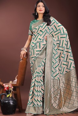Green Linen Cotton Designer Wear Saree