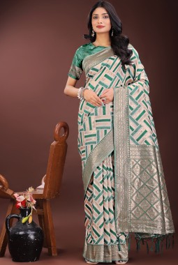 Green Linen Cotton Designer Wear Saree